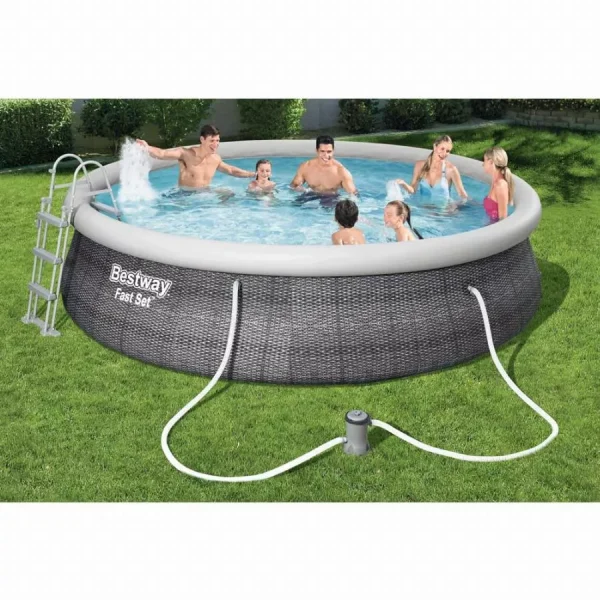 Piscine Fast Set ronde 457×107 cm motif rotin gris BESTWAY – 57372
