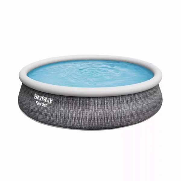 Piscine Fast Set ronde 457×107 cm motif rotin gris BESTWAY – 57372