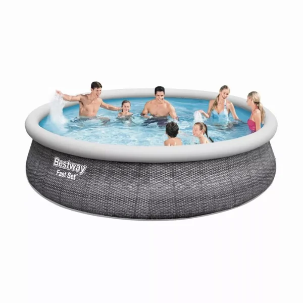 Piscine Fast Set ronde 457×107 cm motif rotin gris BESTWAY – 57372
