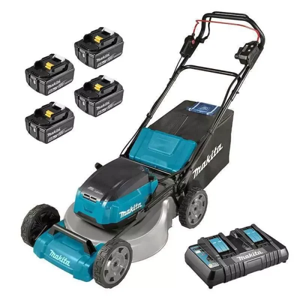 Tondeuse 53 cm 36 V (2 x 18 V Li-Ion) – MAKITA – 4 batteries 18v 5Ah + Chargeur double – DLM530PT4